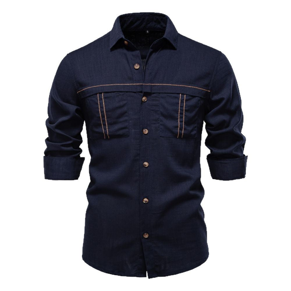 Herren nan Workshirt aus Denimoptik mit doppelten Brusttaschen und Kontrastnähten Drune