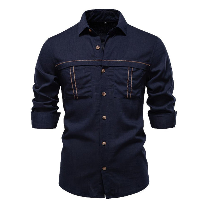 Herren nan Workshirt aus Denimoptik mit doppelten Brusttaschen und Kontrastnähten Drune