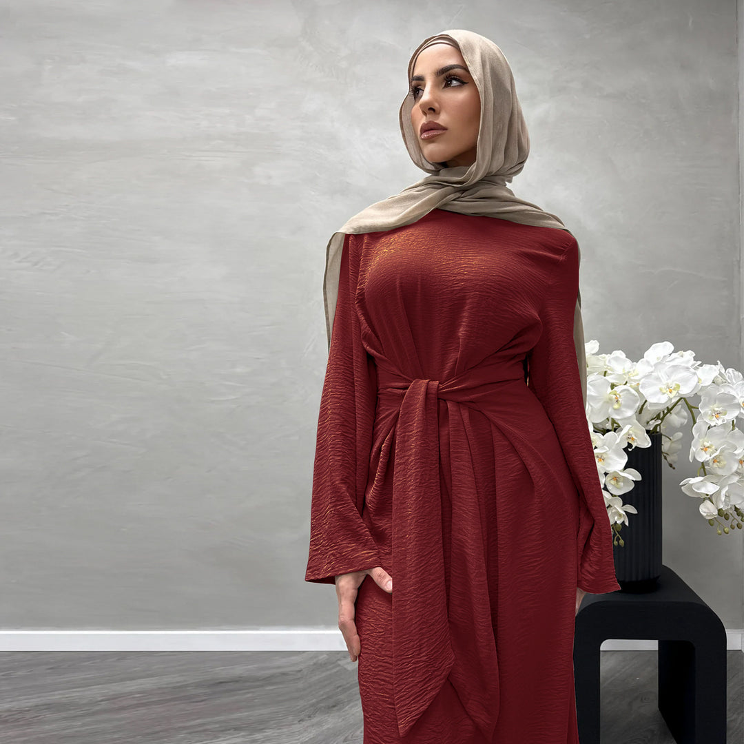 Damen Modisches Maxikleid aus fließendem Stoff mit weiten Ärmeln Drune