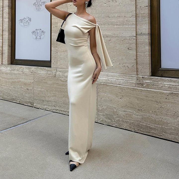 Damen Maxikleid mit asymmetrischem Ausschnitt und raffiniertem Schleifendetail Drune