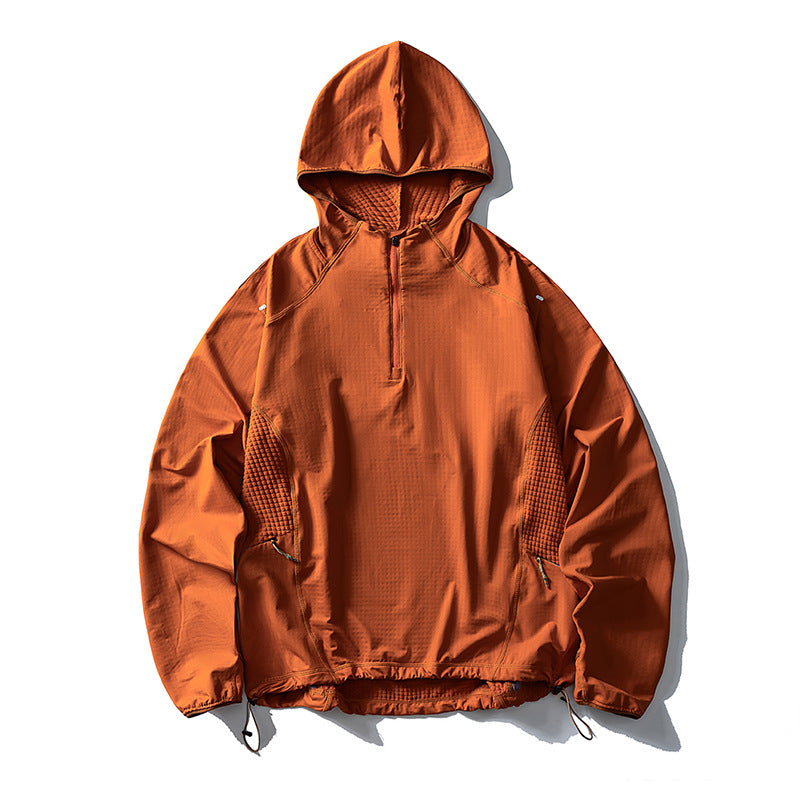 Unisex Leichter Oversize Kapuzenpullover mit Halbzip, gesteppte Einsätze und Tunnelzug Drune