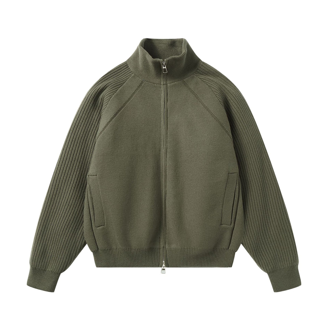 Unisex Strick-Zipjacke mit Stehkragen und gerippten Ärmeln Drune