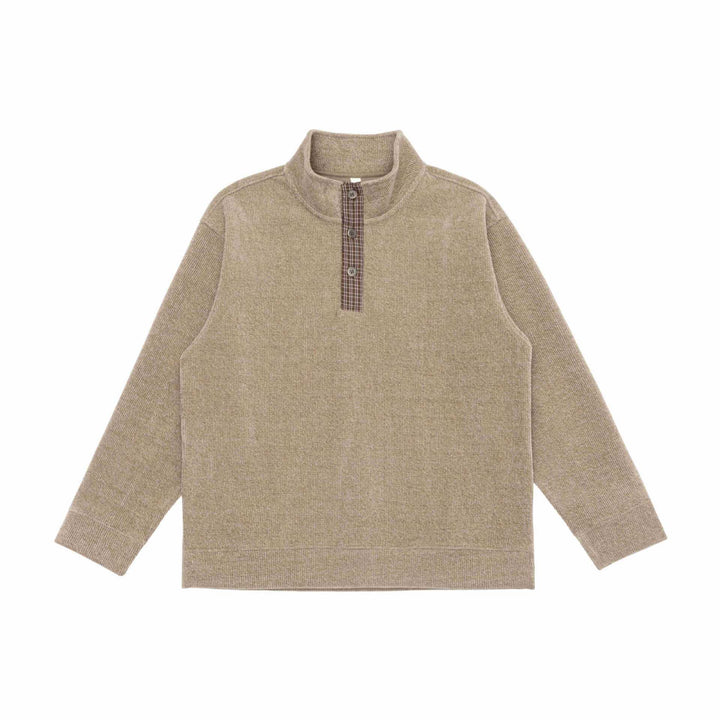 Unisex Feinstruktur-Halfzip-Pullover mit Stehkragen und karierter Knopfleiste Drune