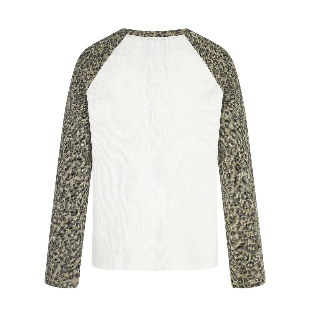 Damen Langarmshirt im Baseball-Stil mit Leopardenärmeln und Grafikprint Drune