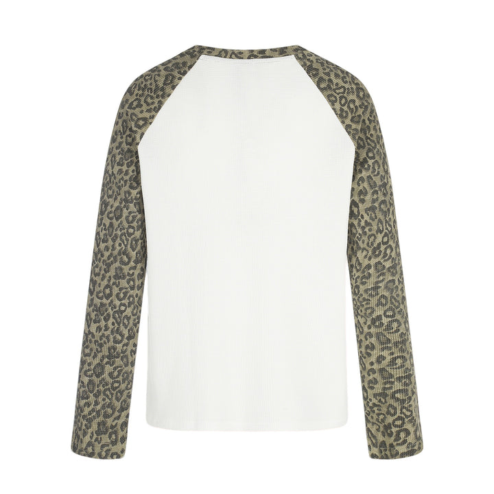 Damen Langarmshirt im Baseball-Stil mit Leopardenärmeln und Grafikprint Drune