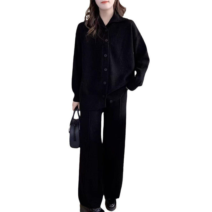 Damen Strickensemble mit hohem Kragen und knöpfbarem Design Drune