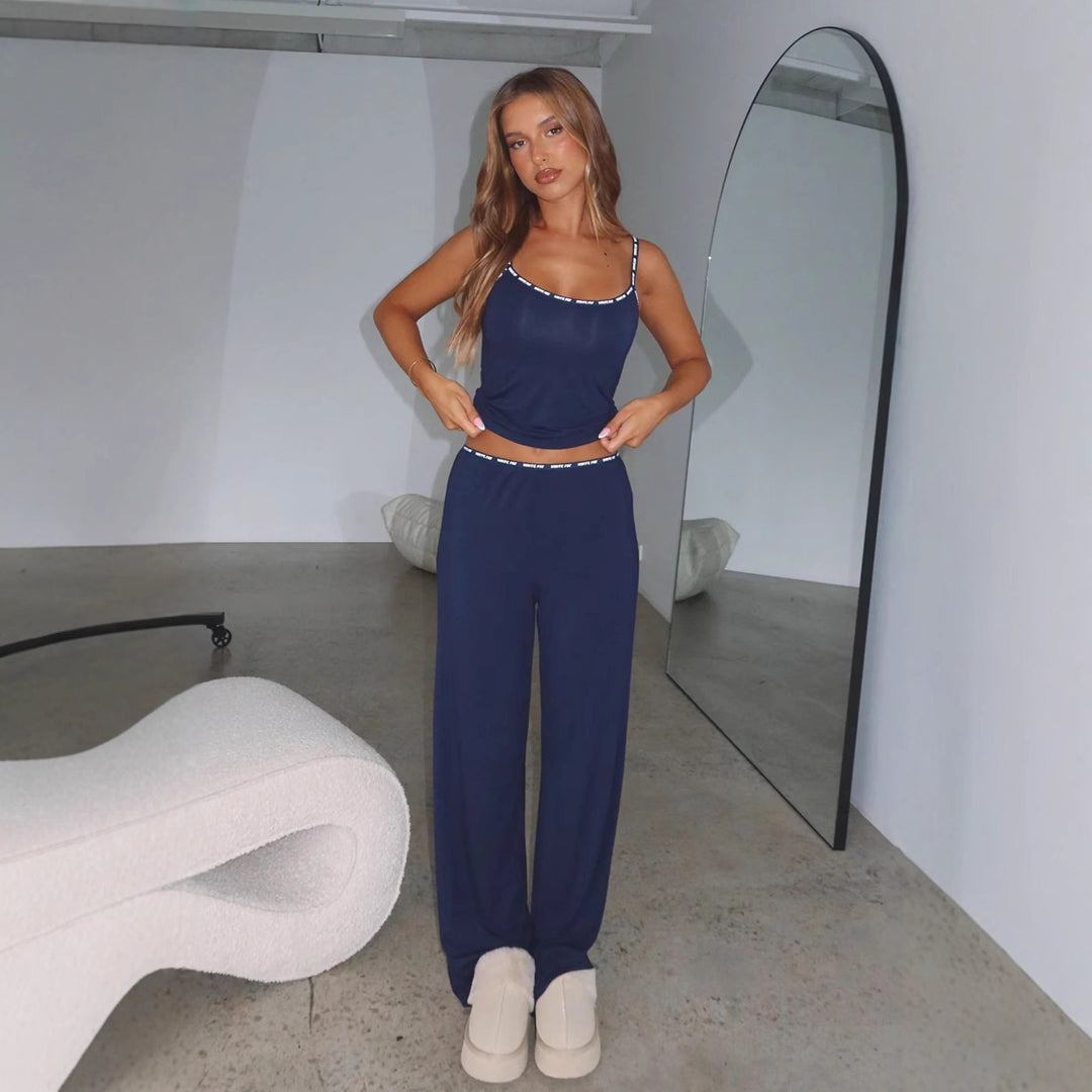 Damen Lounge-Set aus weichem Jersey mit Spaghettiträgern und weitem Bein Drune