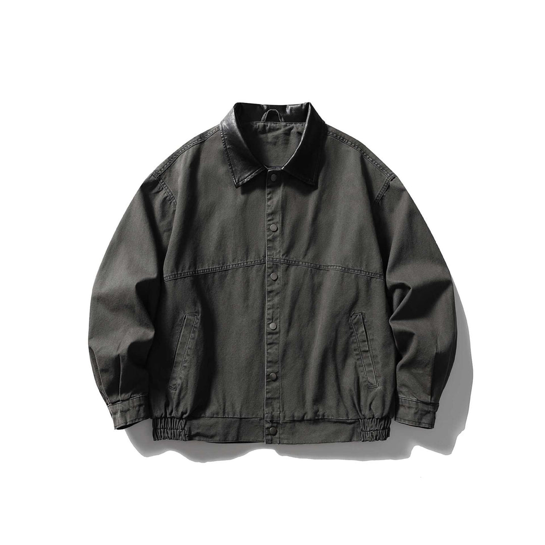 Herren kastig geschnittener Canvas‑Blouson mit kontrastierendem Lederkragen und elastischem Saum Drune