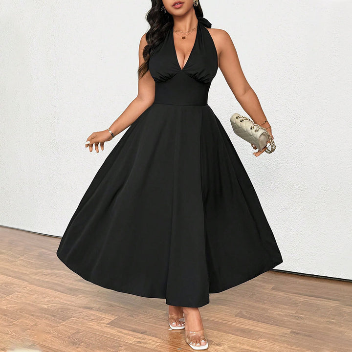 Damen elegantes etwas schwingendes Abendkleid mit tiefem V-Ausschnitt Drune