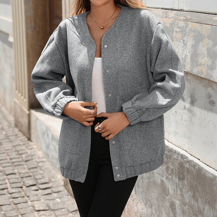 Damen Oversized Wolljacke mit Knopfdetails Drune
