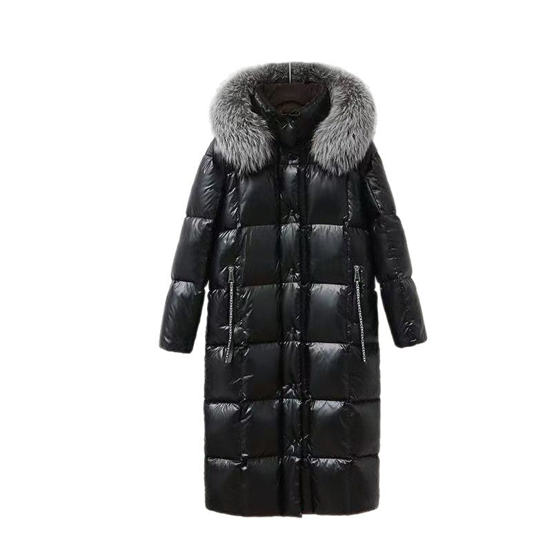 Damen Lange Daunenjacke mit Kunstfellkragen Drune