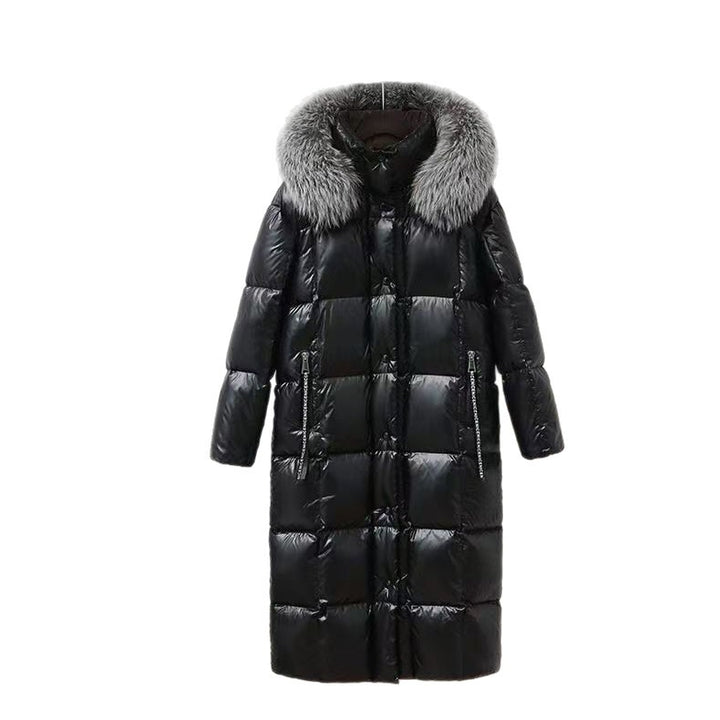 Damen Lange Daunenjacke mit Kunstfellkragen Drune