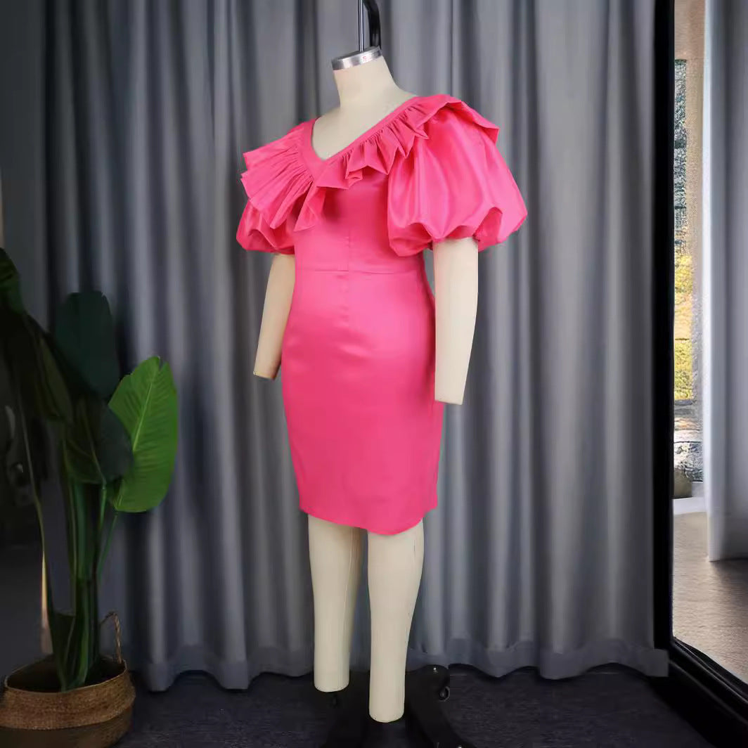 Damen figurbetontes Kleid mit voluminösen Rüschenärmeln Drune 1778622988