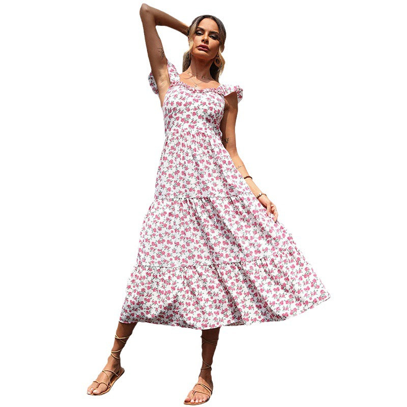 Damen Maxikleid mit floralen Mustern und Rüschendetails Drune