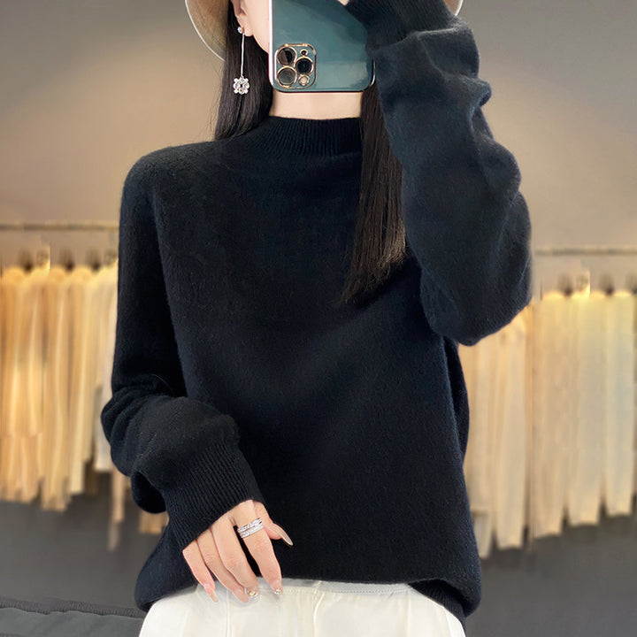 Damen Kuscheliger Mohair‑Optik Pullover mit Zierstruktur am Oberteil und Stehkragen Drune