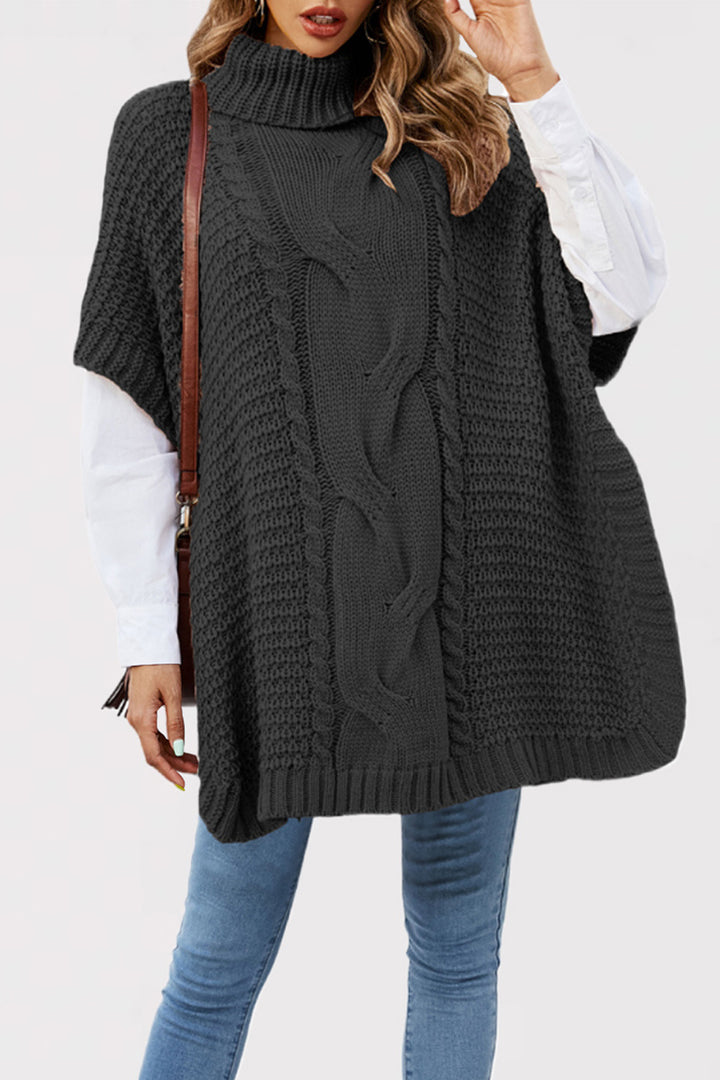 Damen Strickponcho mit hohen Kragen und Kabelmuster Drune