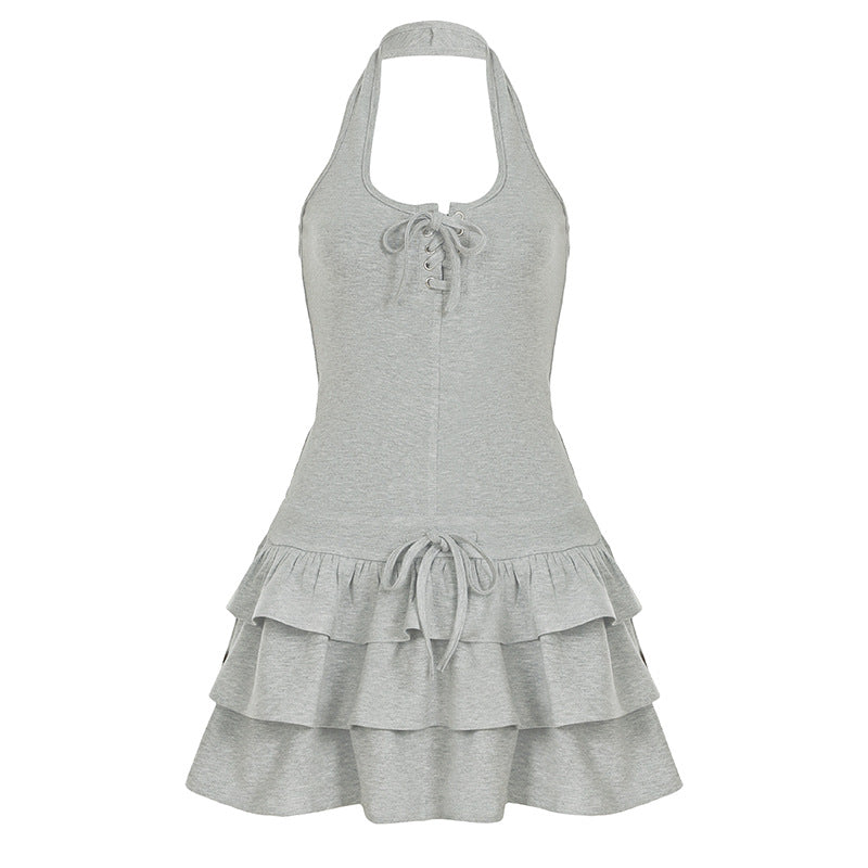 Damen sportliches Sommerkleid mit Rüschendesign und raffinierter Schnürung Drune