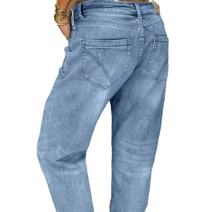 Damen Boyfriend Jeans mit Knopfleiste und distressed Effekten Drune