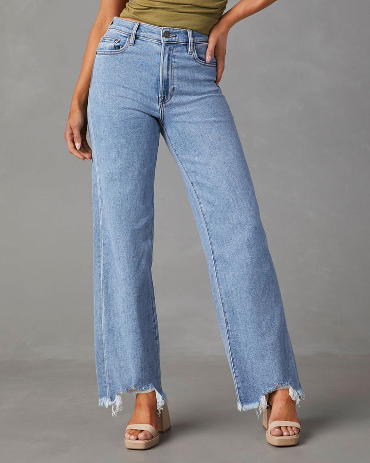 Damen Weite Jeans mit fransigem Saum Drune