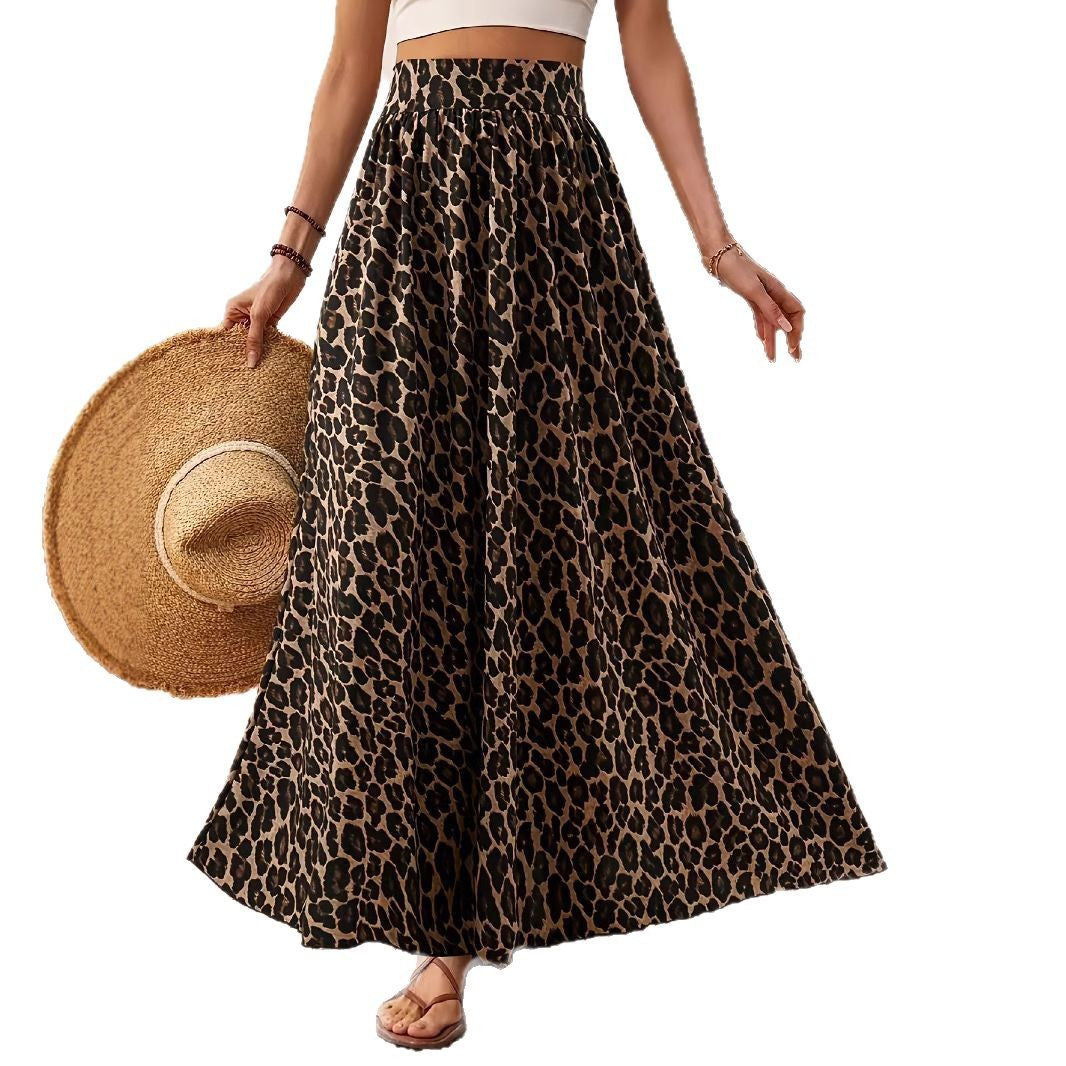 Damen Maxi-Rock mit elastischem Bund und Leopardenmuster Drune