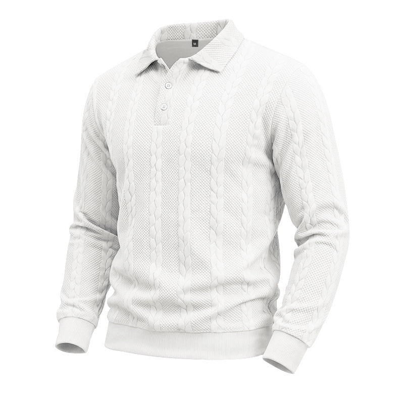 Herren Gestricktes Polo-Sweatshirt mit Zopfstrickmuster und Knopfleiste Drune