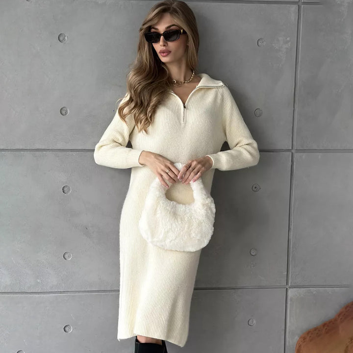 Damen Strickkleid mit Stehkragen und Reißverschluss Drune