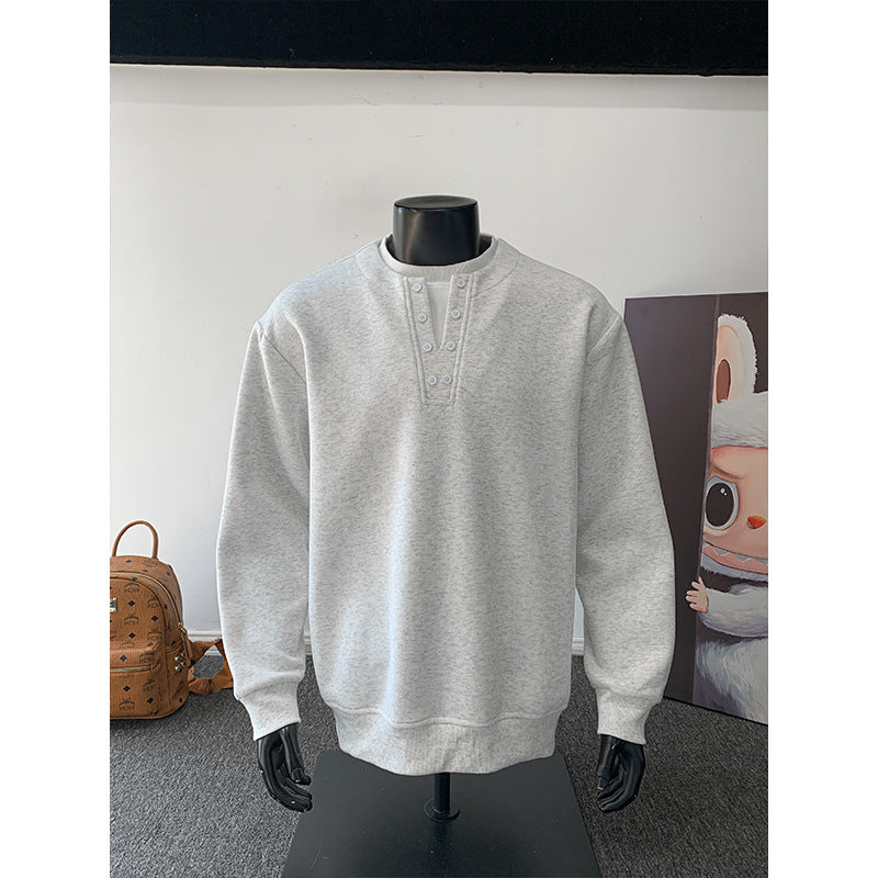 Herren Henley-Sweatshirt mit Knopfleiste, Oversize-Schnitt & gerippten Bündchen Drune