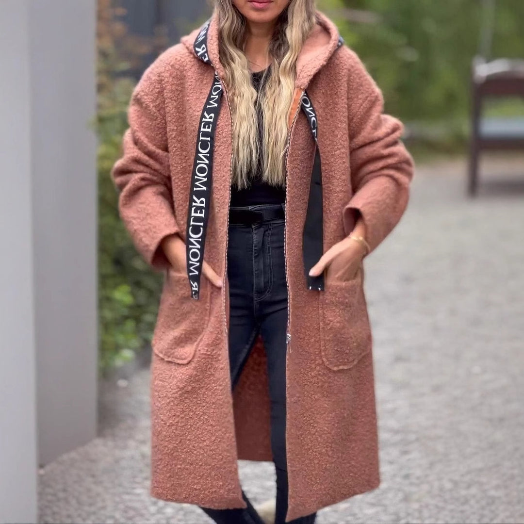 Damen Modischer Oversized-Fleece-Mantel mit praktischen Taschen und Kapuze Drune