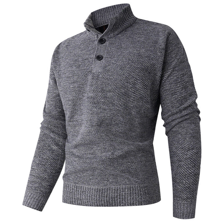 Herren Strickpullover mit hohem Kragen und durchgehendem Knopfverschluss Drune