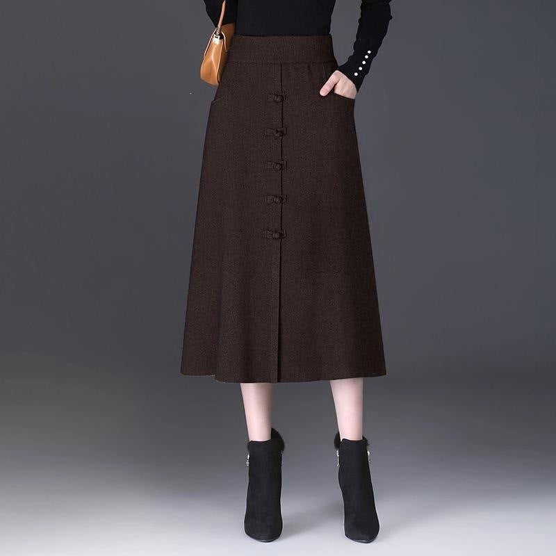 Damen Eleganter und schicker Midi-Rock mit Knopfdetails Drune