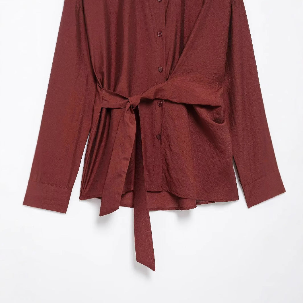 Damen nan locker geschnittene Hemdbluse mit Bindegürtel und kastigem Schnitt Drune