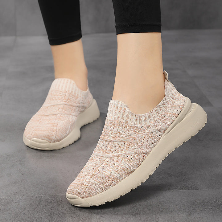 Damen nan sockenähnlicher Komfort-Slipper mit strukturiertem Strickobermaterial und gedämpfter EVA-Keilsohle Drune