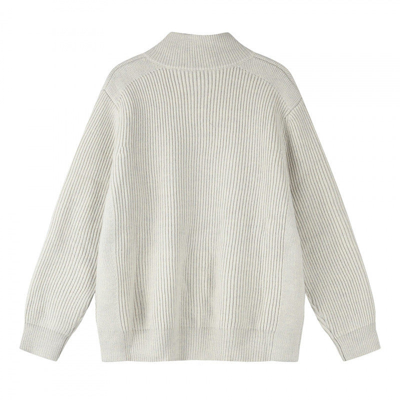 Unisex Grobgestrickter Reißverschluss-Strickcardigan mit Stehkragen und Rippstruktur Drune