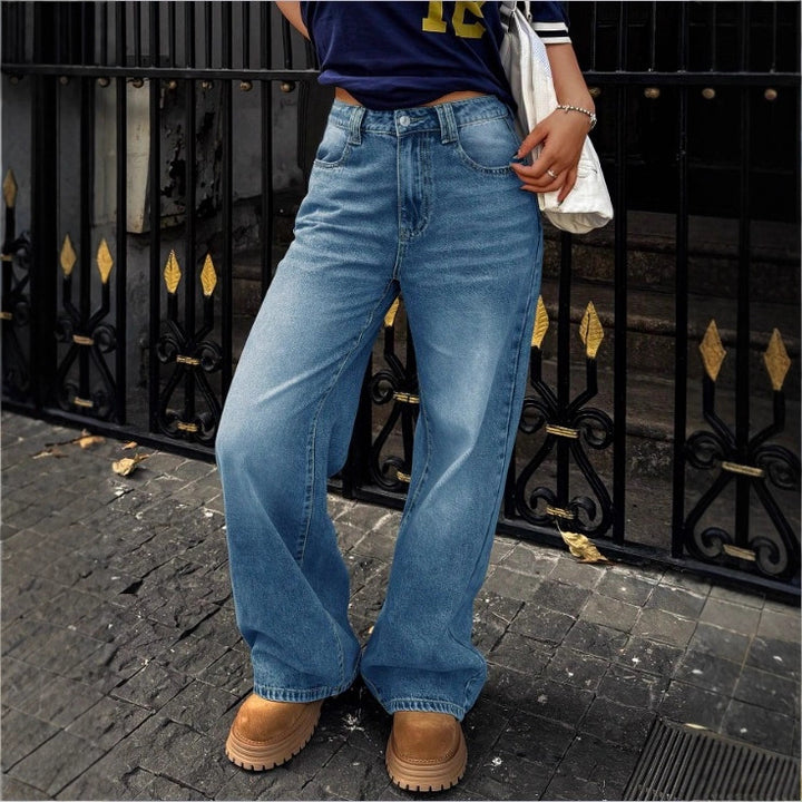 Damen High-Waist Weite Denim‑Hose mit Palazzo‑Schnitt Drune
