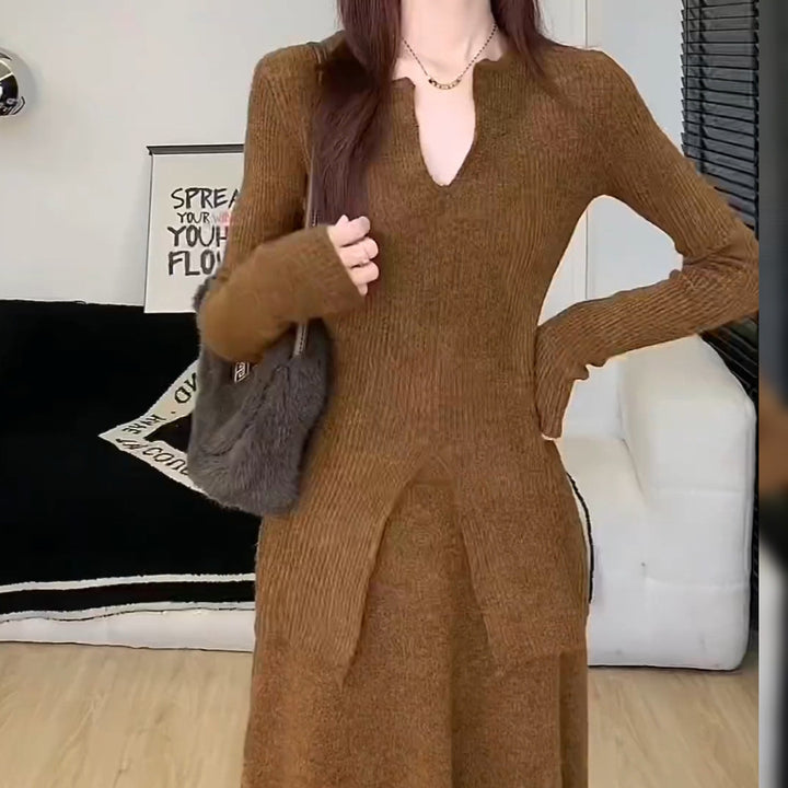 Damen Rippstrickpullover mit tiefem V-Ausschnitt und lässigem Schnitt Drune