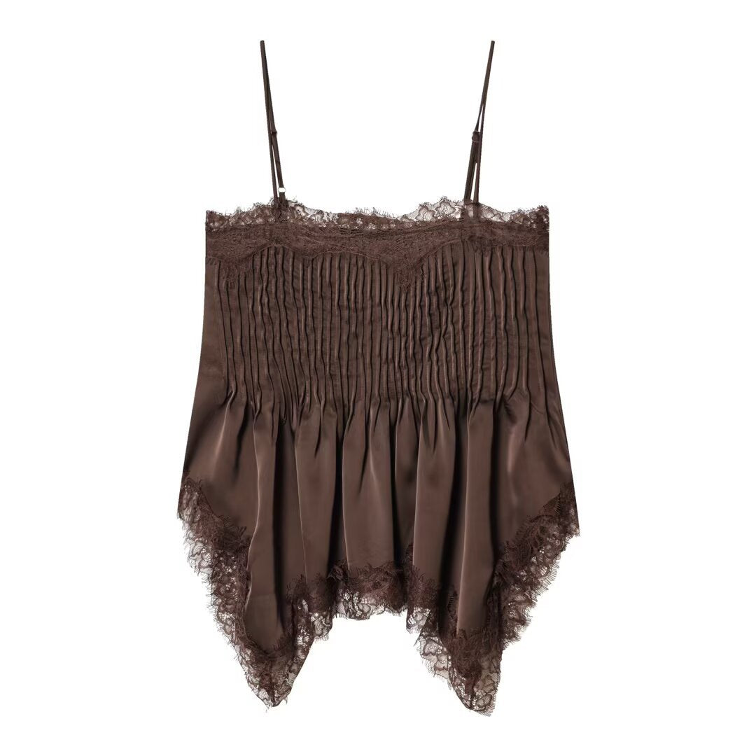 Damen Spitzen-Camisole mit raffiniertem Faltenwurf und hochwertiger Satinoberfläche Drune