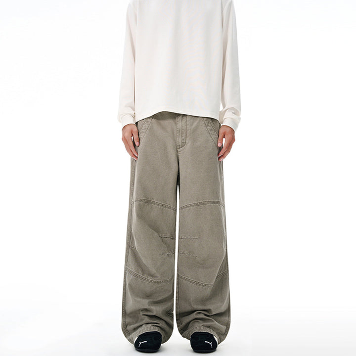 Herren Extraweite Denim-Baggyhose mit Paneelnähten und tiefem Schritt Drune