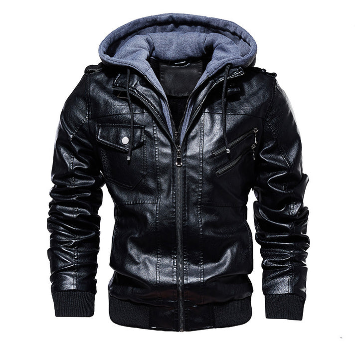Herren Modische Kunstlederjacke mit abnehmbarer Kapuze Drune 1788417814