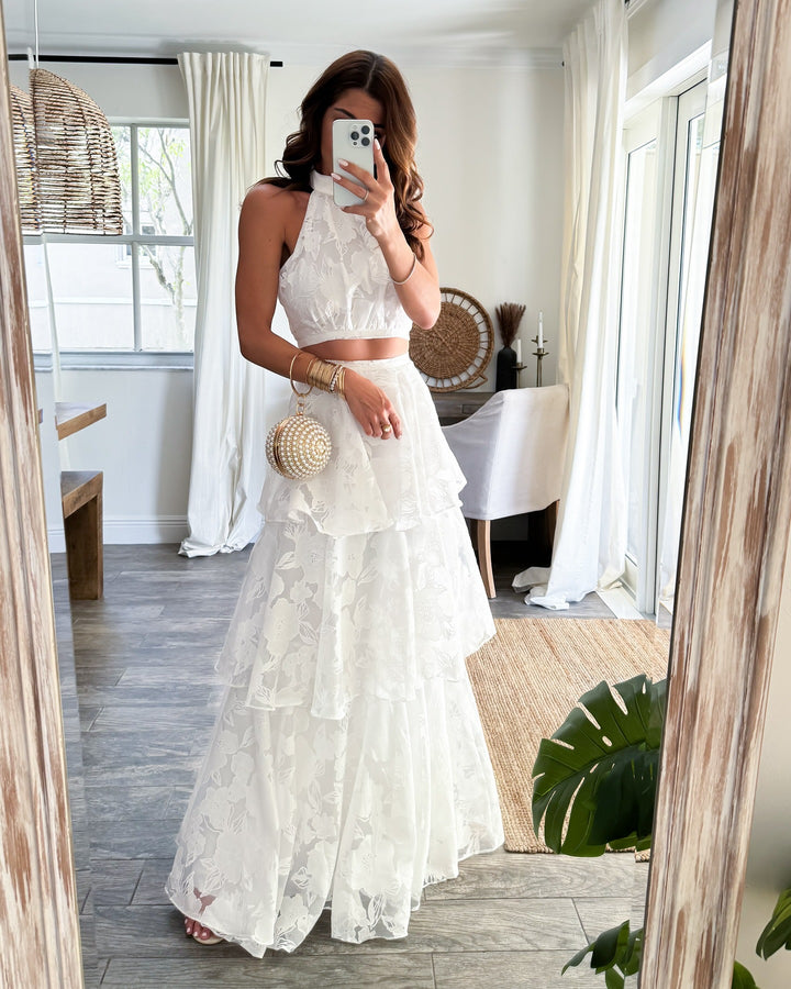 Damen Maxikleid mit floralem Design und Rüschenschichten Drune