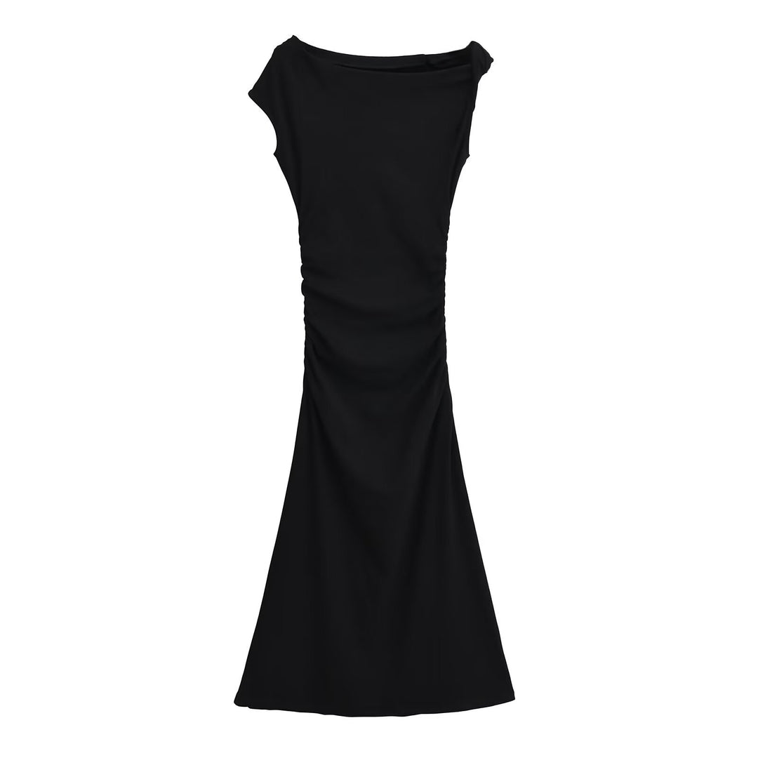 Damen Maxikleid mit asymmetrischem Ausschnitt und raffinierten Rüschendetails Drune
