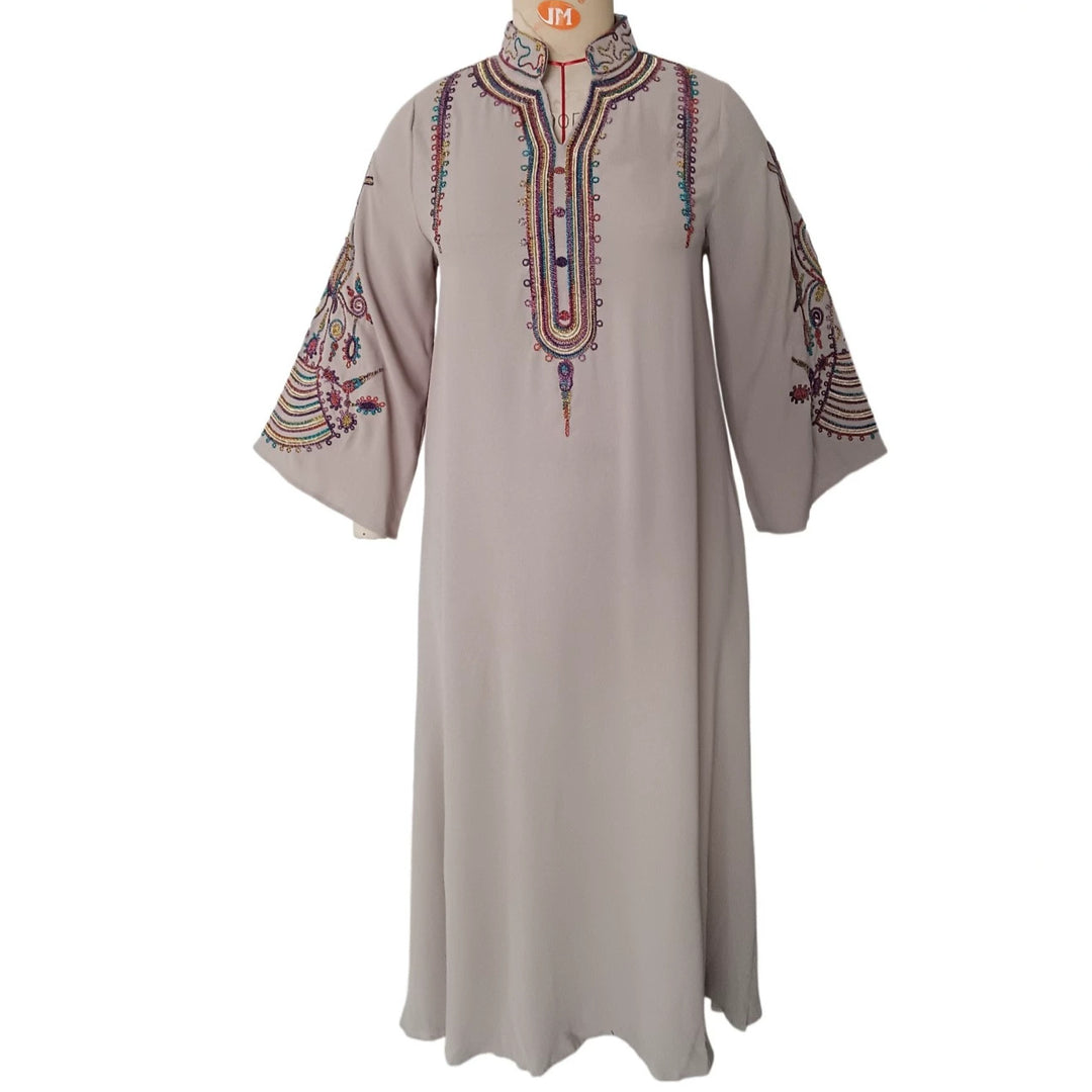 Damen Besticktes Maxikleid im Kaftan-Stil mit Stehkragen und Glockenärmeln Drune