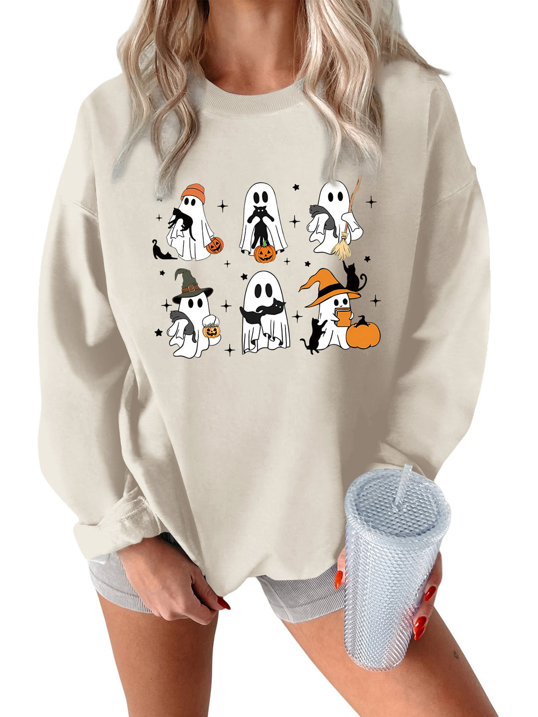Damen Sweatshirt mit kreativem Gruselmotiv Drune