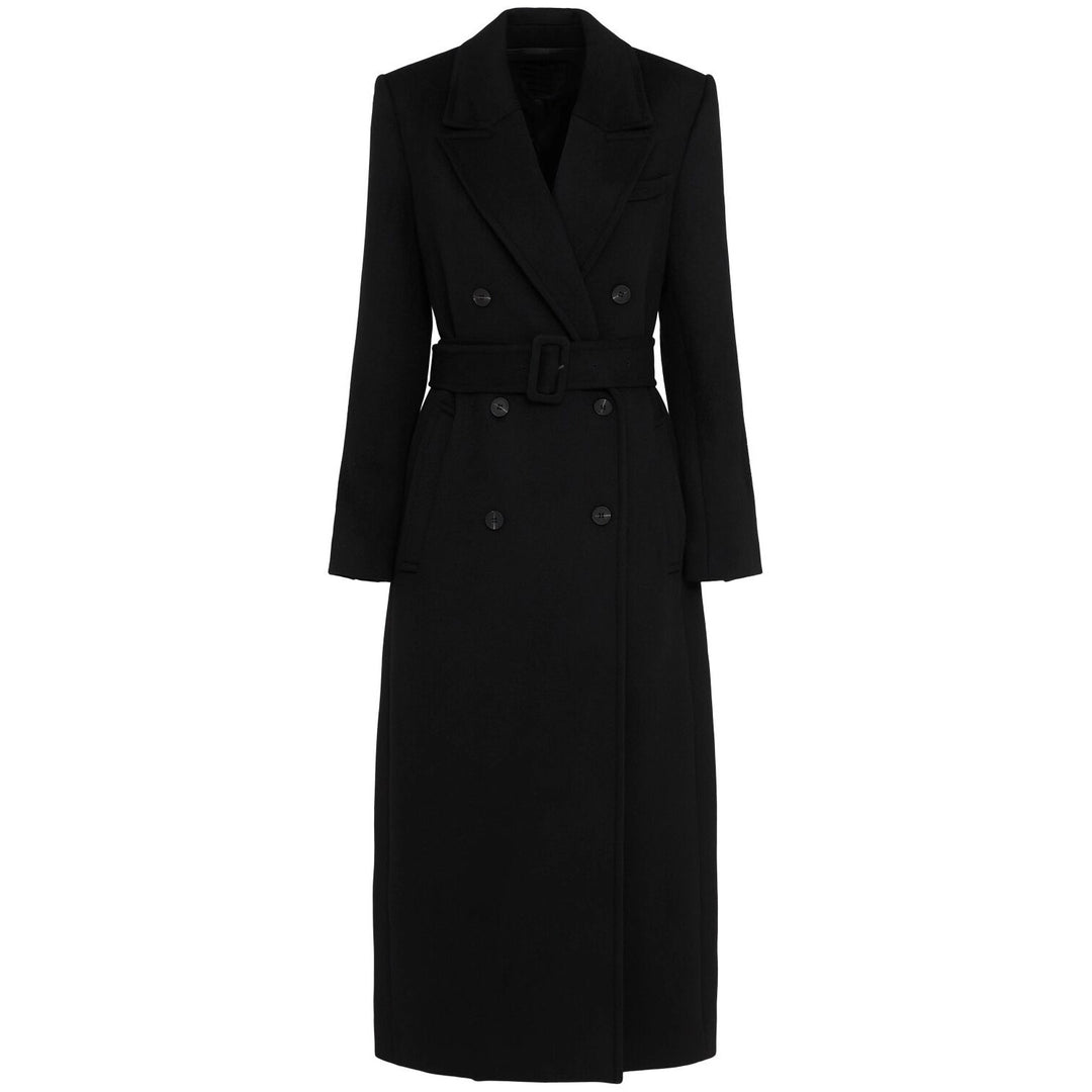 Damen Longline Doppelreihiger Wollmix-Mantel mit tailliertem Schnitt und Stoffgürtel Drune