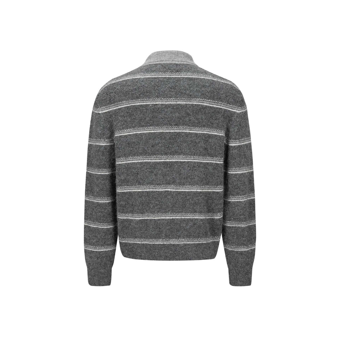 Herren Grobgestrickter Polokragenpullover mit Halbdruckknopfblende und Streifenstruktur Drune