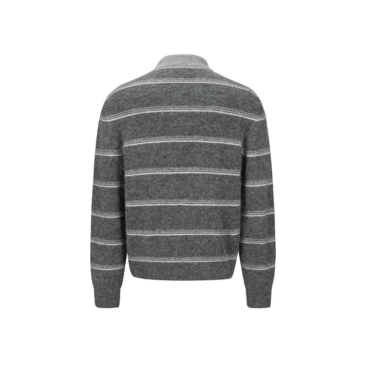 Herren Grobgestrickter Polokragenpullover mit Halbdruckknopfblende und Streifenstruktur Drune
