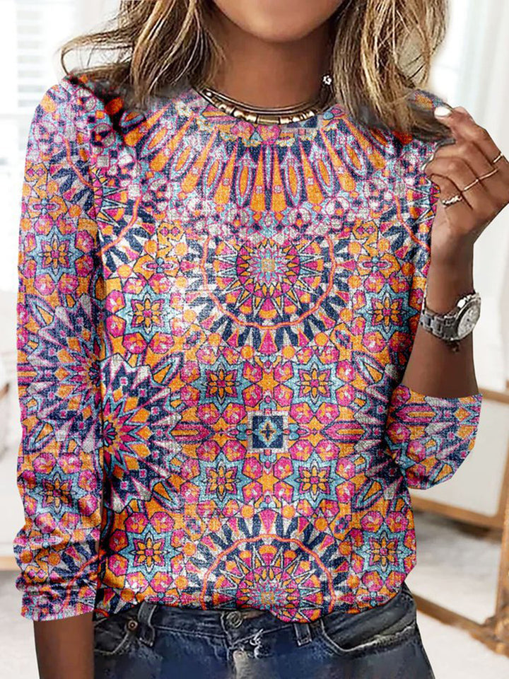 Damen Langärmeliges Oversize-Sweatshirt mit abstraktem Aquarell-Mosaikprint Drune