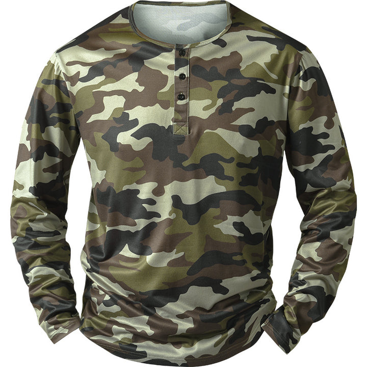 Herren Körperbetontes Langarm-Henleyshirt im Camouflage-Look mit Stretch Drune