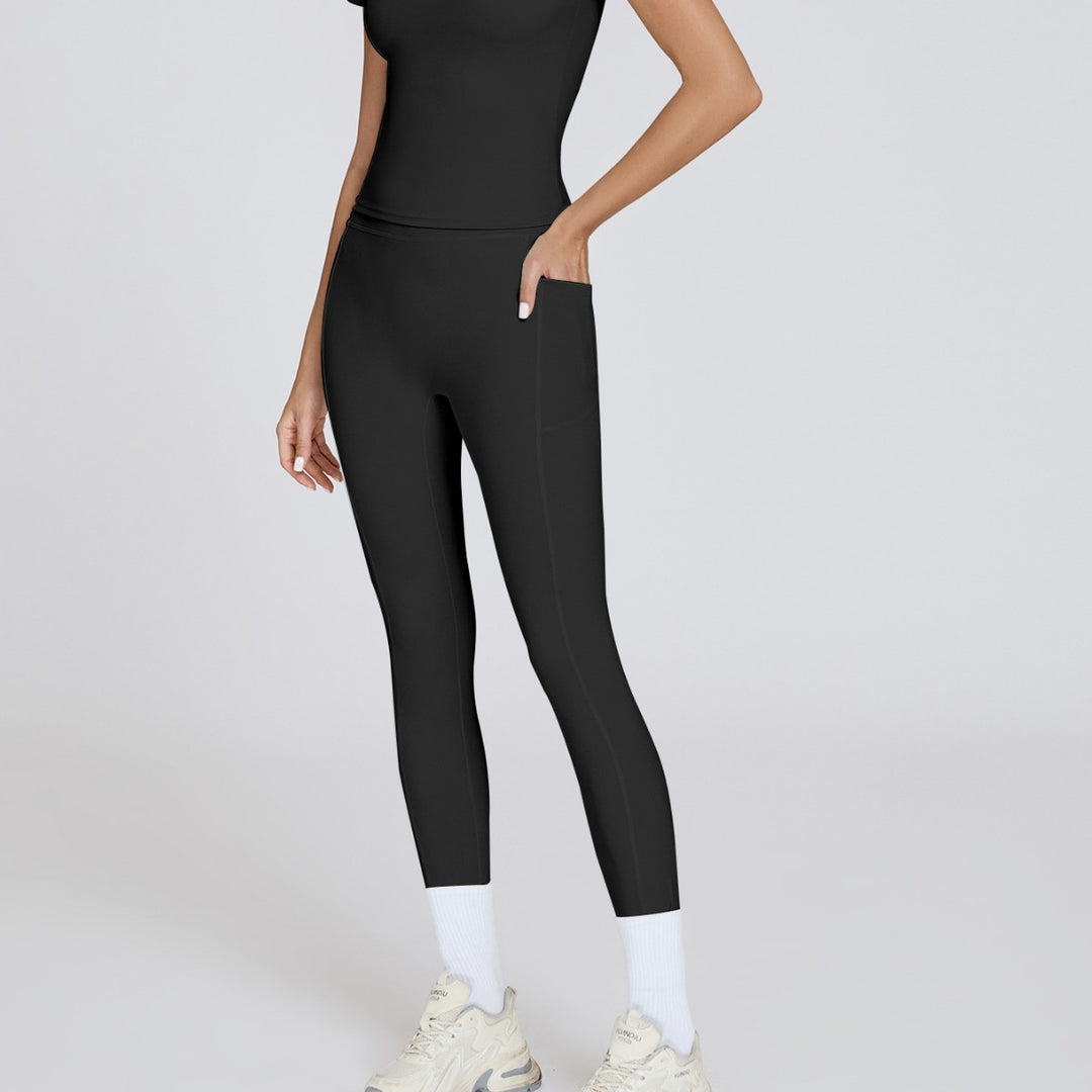 Damen Sportliche Leggings mit elastischem Rippmaterial und ausgestellten Säumen Drune