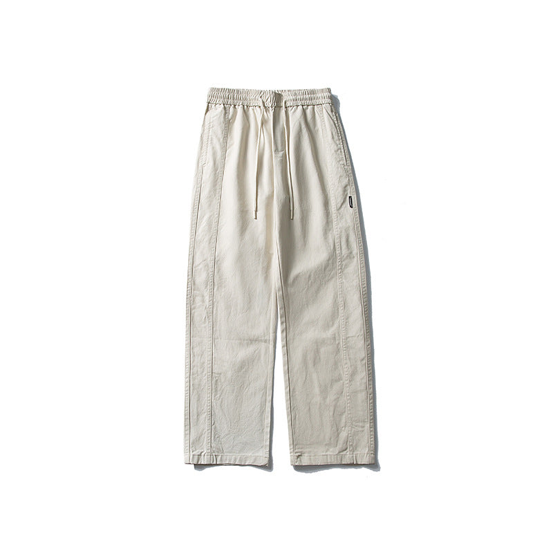 Herren Locker geschnittene Baumwoll-Canvas-Hose mit Tunnelzugbund, geradem Bein und Ziernaht-Details Drune
