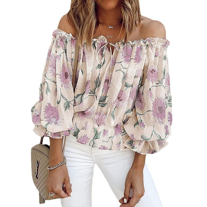 Damen Off-Shoulder Bluse mit floralen Mustern und Rüschendetails Drune